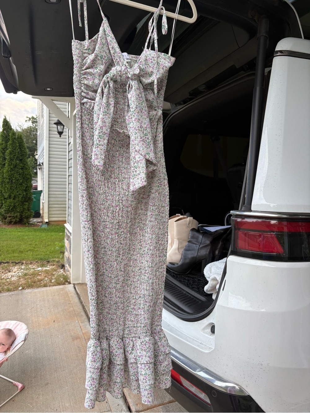 Floral Tie-Front Maxi Dress in Light Lavender/maternity dress